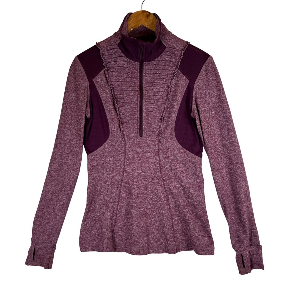 Lululemon Run Cold Hands Half Zip Purple Heathered Ruffle Pullover Size 8